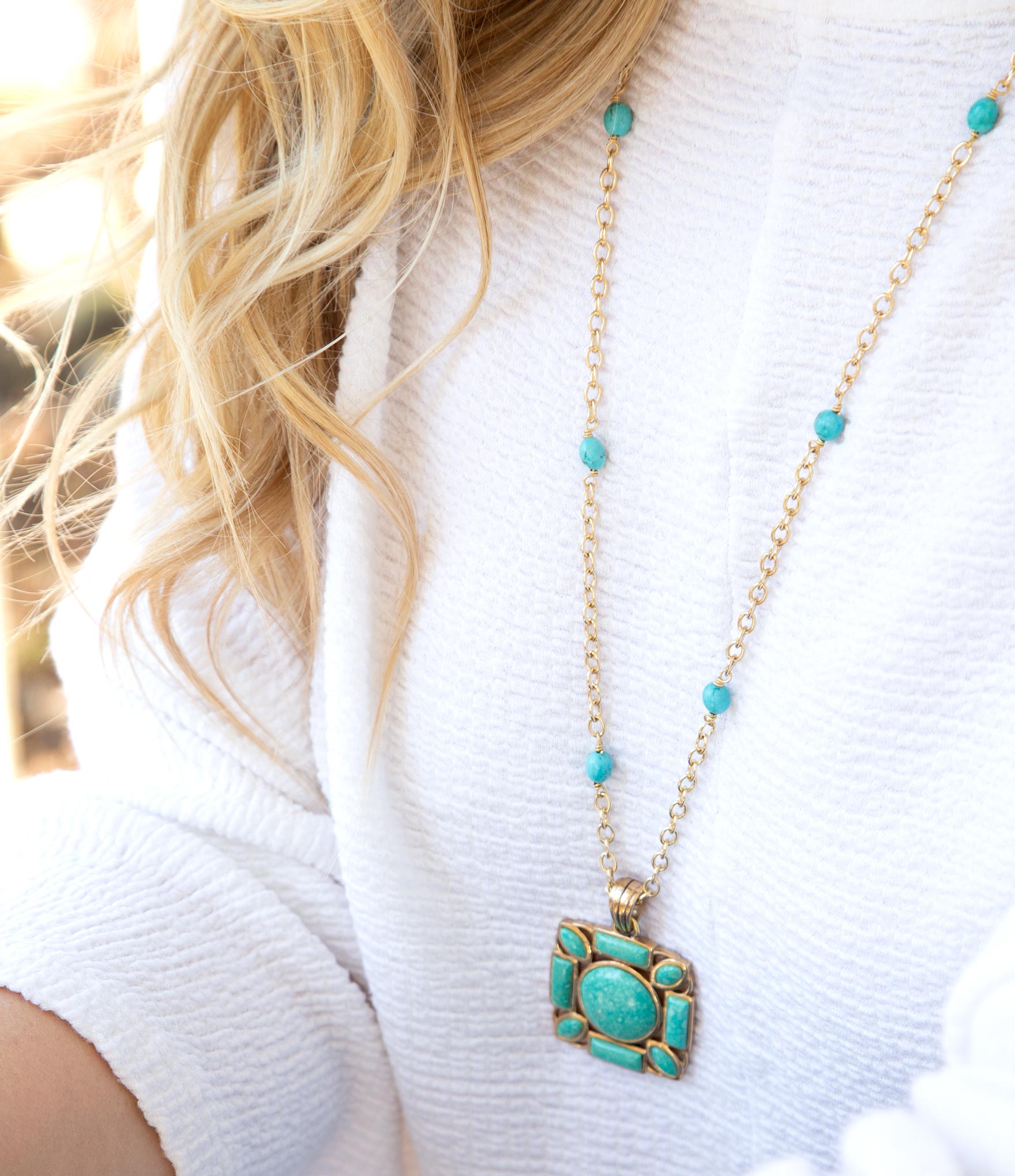Squared Up Green Turquoise Pendant Necklace detail view by Barse Jewelry
