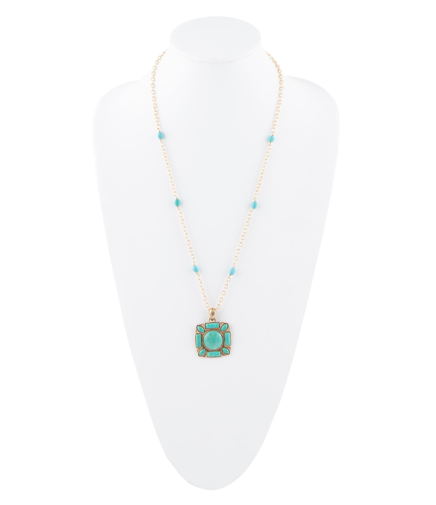 Squared Up Green Turquoise Pendant Necklace detail view by Barse Jewelry