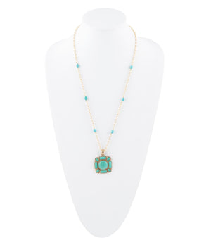Squared Up Green Turquoise Pendant Necklace detail view by Barse Jewelry