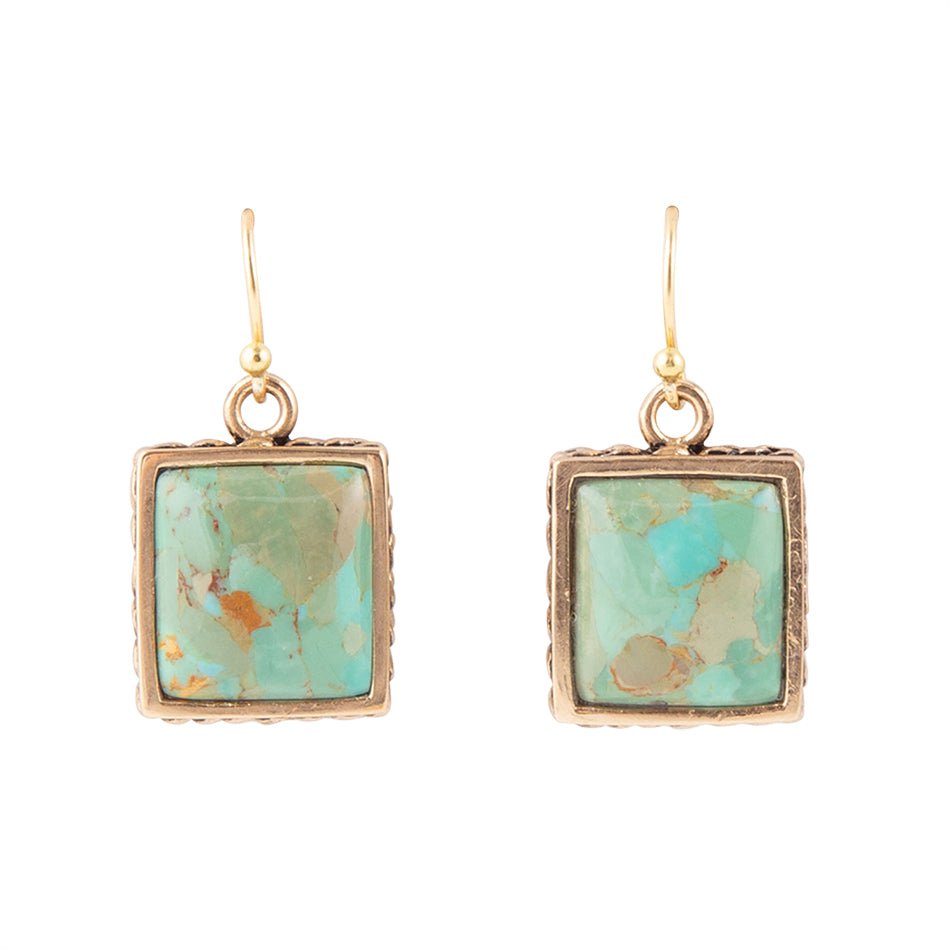 Squared Up Blue Turquoise Golden Drop Earrings by Barse Jewelry