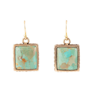 Squared Up Blue Turquoise Golden Drop Earrings by Barse Jewelry