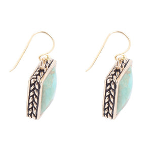 Squared Up Blue Turquoise Golden Drop Earrings detail view by Barse Jewelry