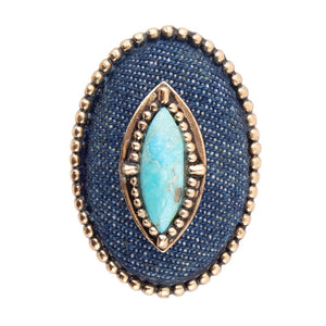 Stacked Blue Turquoise and Denim Golden Statement Ring detail view by Barse Jewelry