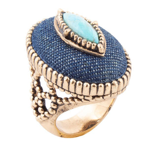 Stacked Blue Turquoise and Denim Golden Statement Ring by Barse Jewelry