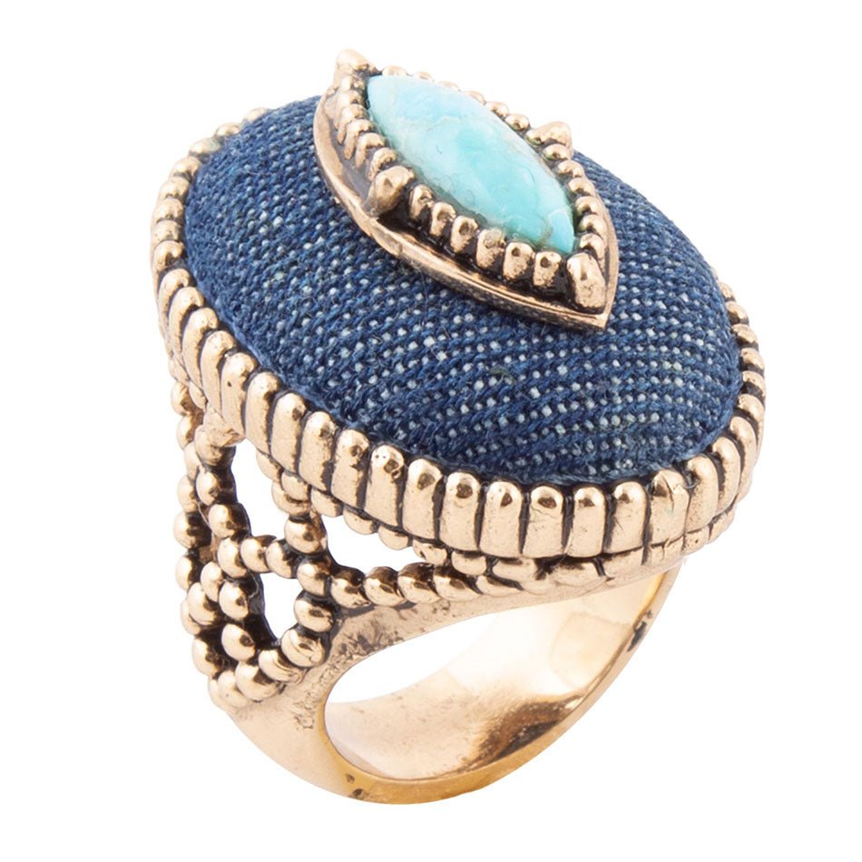 Stacked Blue Turquoise and Denim Golden Statement Ring by Barse Jewelry