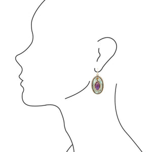 Stacked Stone Blue and Purple Turquoise Golden Drop Earrings detail view by Barse Jewelry