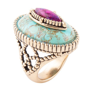 Stacked Stone Blue and Purple Turquoise Golden Ring by Barse Jewelry
