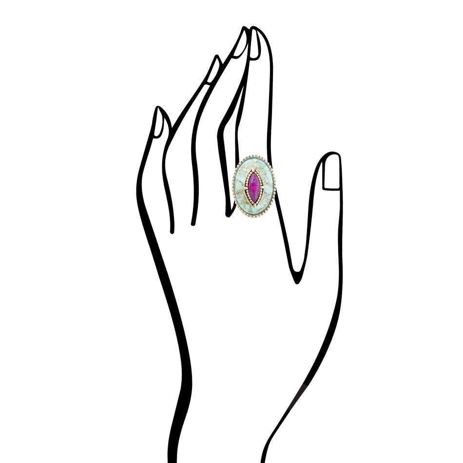 Stacked Stone Blue and Purple Turquoise Golden Ring detail view by Barse Jewelry