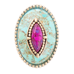 Stacked Stone Blue and Purple Turquoise Golden Ring detail view by Barse Jewelry