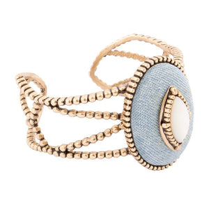 Blue Denim Dreams White Mother of Pearl Golden Cuff Bracelet by Barse Jewelry