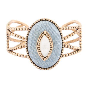 Blue Denim Dreams White Mother of Pearl Golden Cuff Bracelet detail view by Barse Jewelry