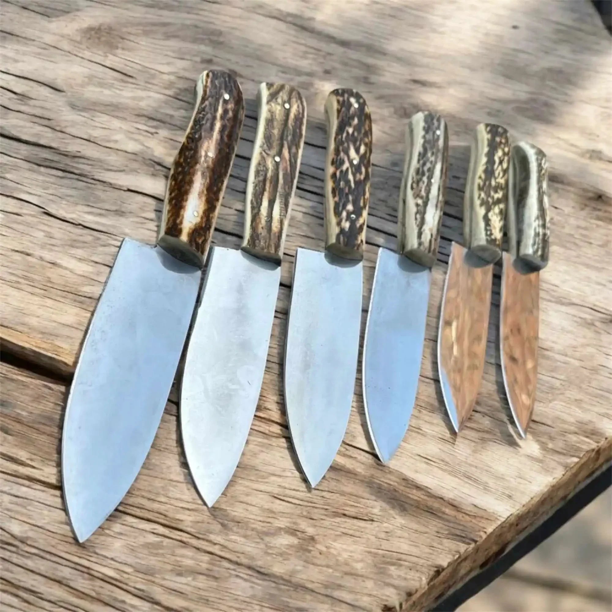 6-Piece High Carbon Steel Chef Knife Set — Synthetic Stag Antler Handles by JW SteelCrafts, Damascus knife main product photo