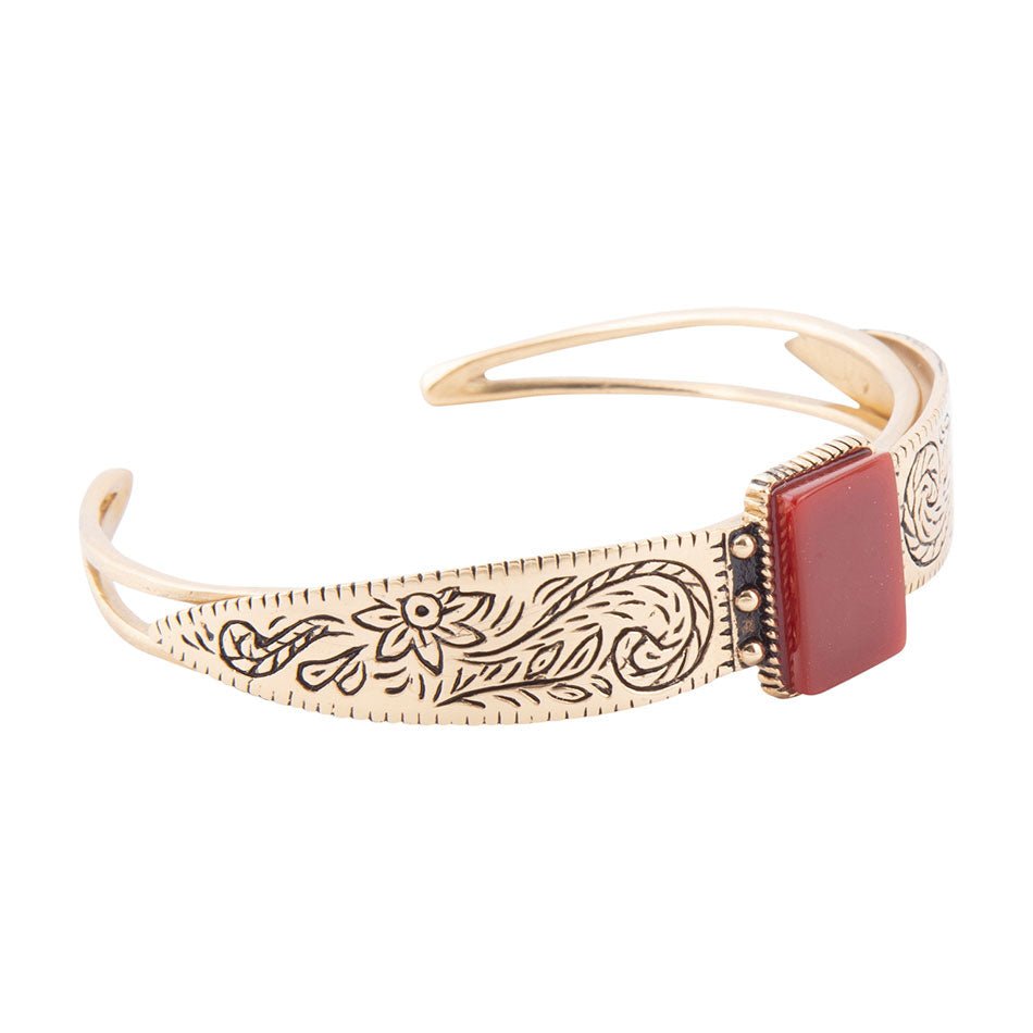 Stamped Orange Carnelian Golden Cuff Bracelet by Barse Jewelry