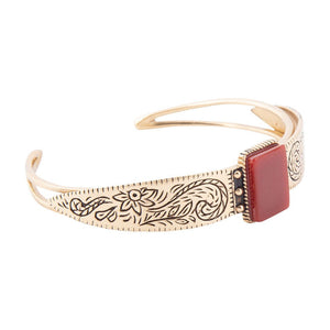 Stamped Orange Carnelian Golden Cuff Bracelet by Barse Jewelry