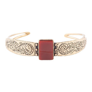 Stamped Orange Carnelian Golden Cuff Bracelet detail view by Barse Jewelry