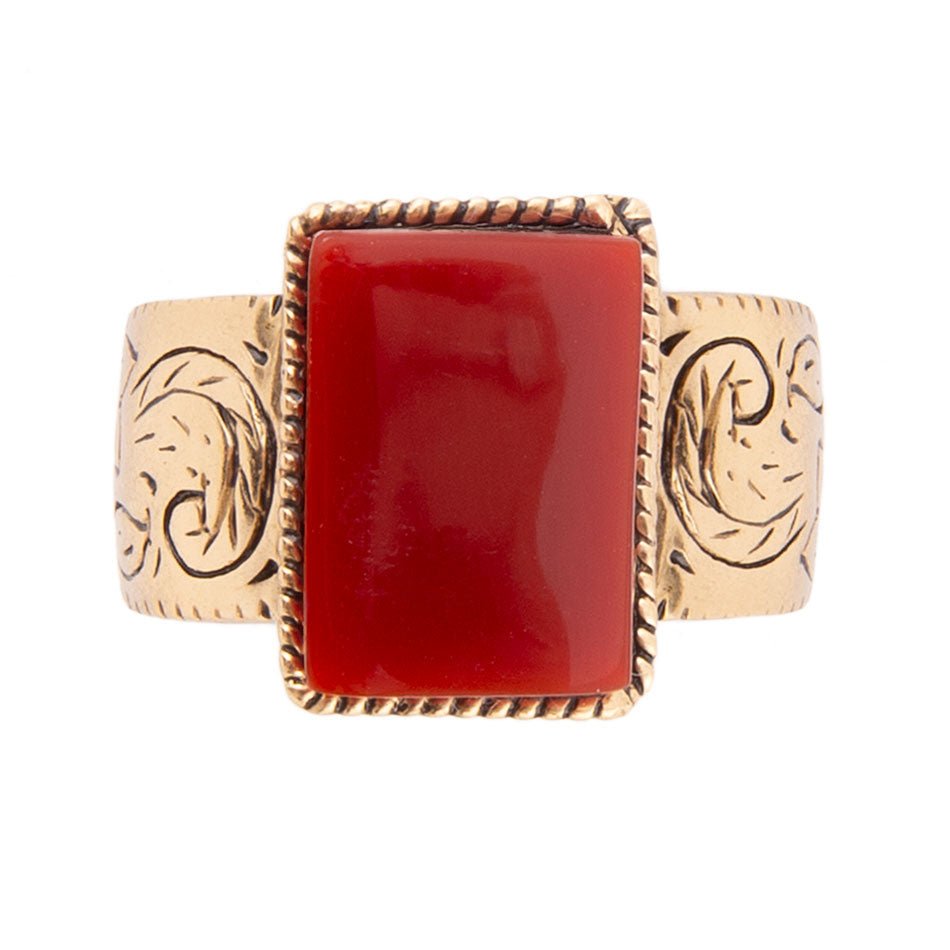 Stamped Orange Carnelian Golden Ring detail view by Barse Jewelry