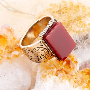 Stamped Orange Carnelian Golden Ring detail view by Barse Jewelry