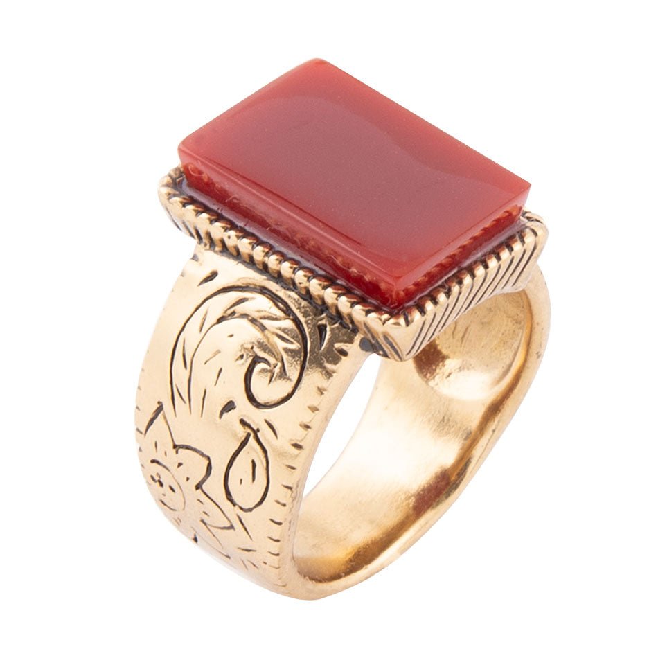 Stamped Orange Carnelian Golden Ring by Barse Jewelry
