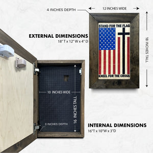 American Flag Hidden Gun Storage Cabinet - Stand For The Flag, Kneel For The Cross Concealed Gun Storage by Bellewood Designs, gun safes detail photo 6