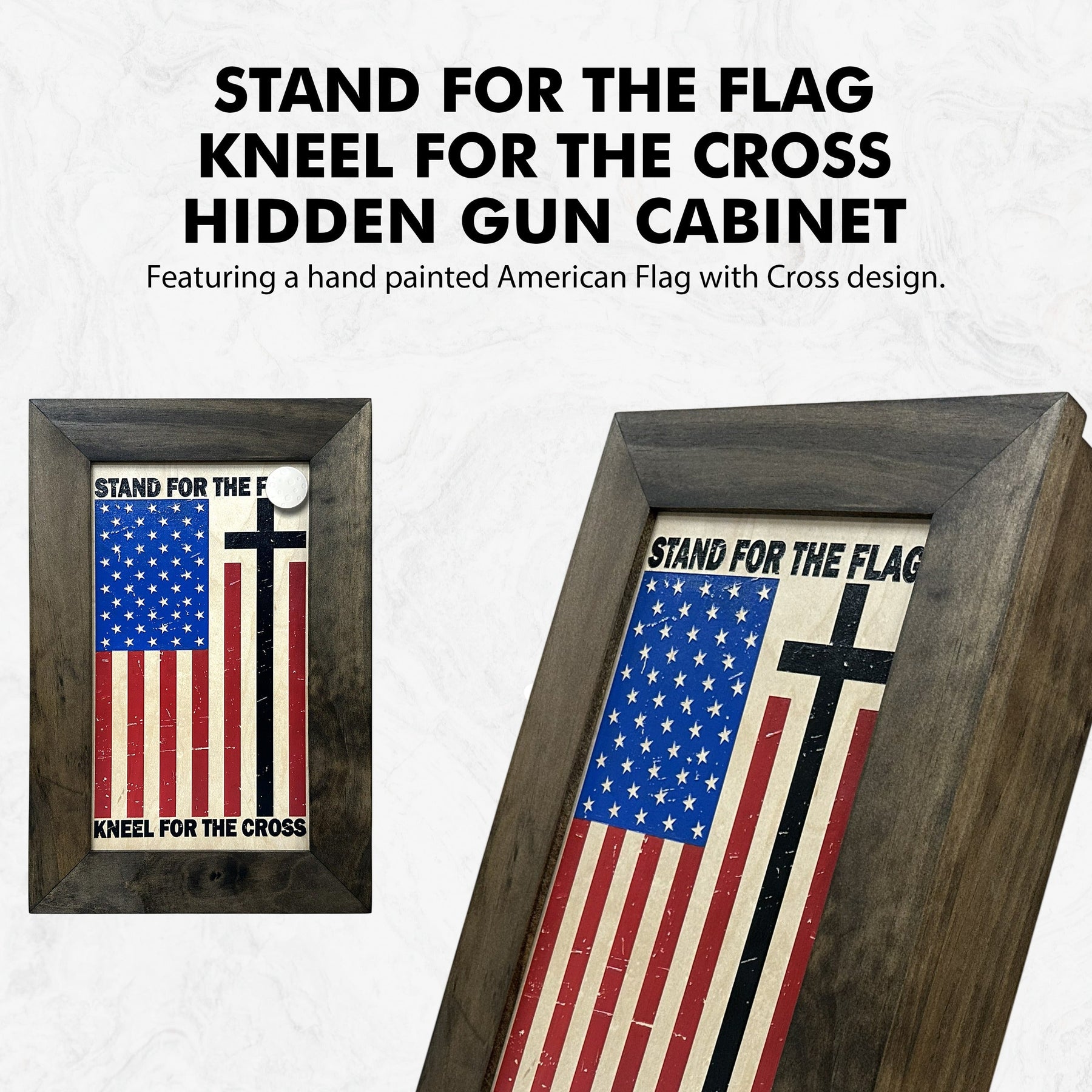 American Flag Hidden Gun Storage Cabinet - Stand For The Flag, Kneel For The Cross Concealed Gun Storage by Bellewood Designs, gun safes detail photo 7