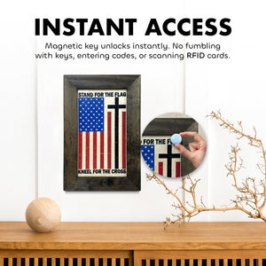 American Flag Hidden Gun Storage Cabinet - Stand For The Flag, Kneel For The Cross Concealed Gun Storage by Bellewood Designs, gun safes detail photo 3