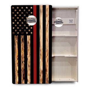 Blue & Red Line Burnt Flag Cornhole Boards - Professional Tournament Series