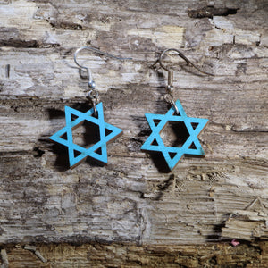 Star of David Wooden Dangle Earrings | Jewish Faith Jewelry