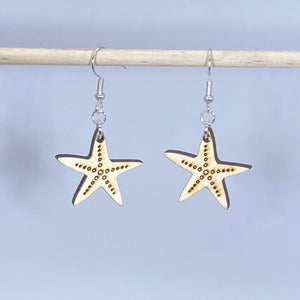 Starfish Wooden Dangle Earrings | Beach Ocean Jewelry by Cate's Concepts, LLC, handmade jewelry detail photo 3