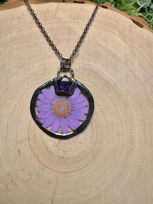 Starwhisper- Amethyst and Flower Necklace by Copper Ashes