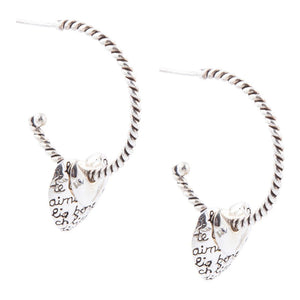 Sterling Silver Engraved Heart Hoop Earrings detail view by Barse Jewelry