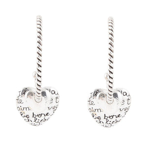 Sterling Silver Engraved Heart Hoop Earrings by Barse Jewelry