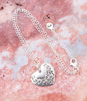 Sterling Silver Engraved Heart Pendant Neckalce detail view by Barse Jewelry