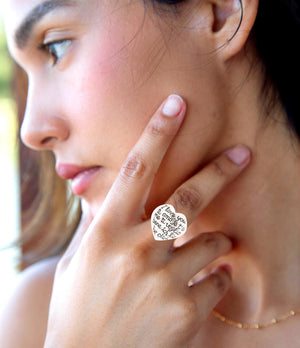 Sterling Silver Engraved Heart Statement Ring detail view by Barse Jewelry
