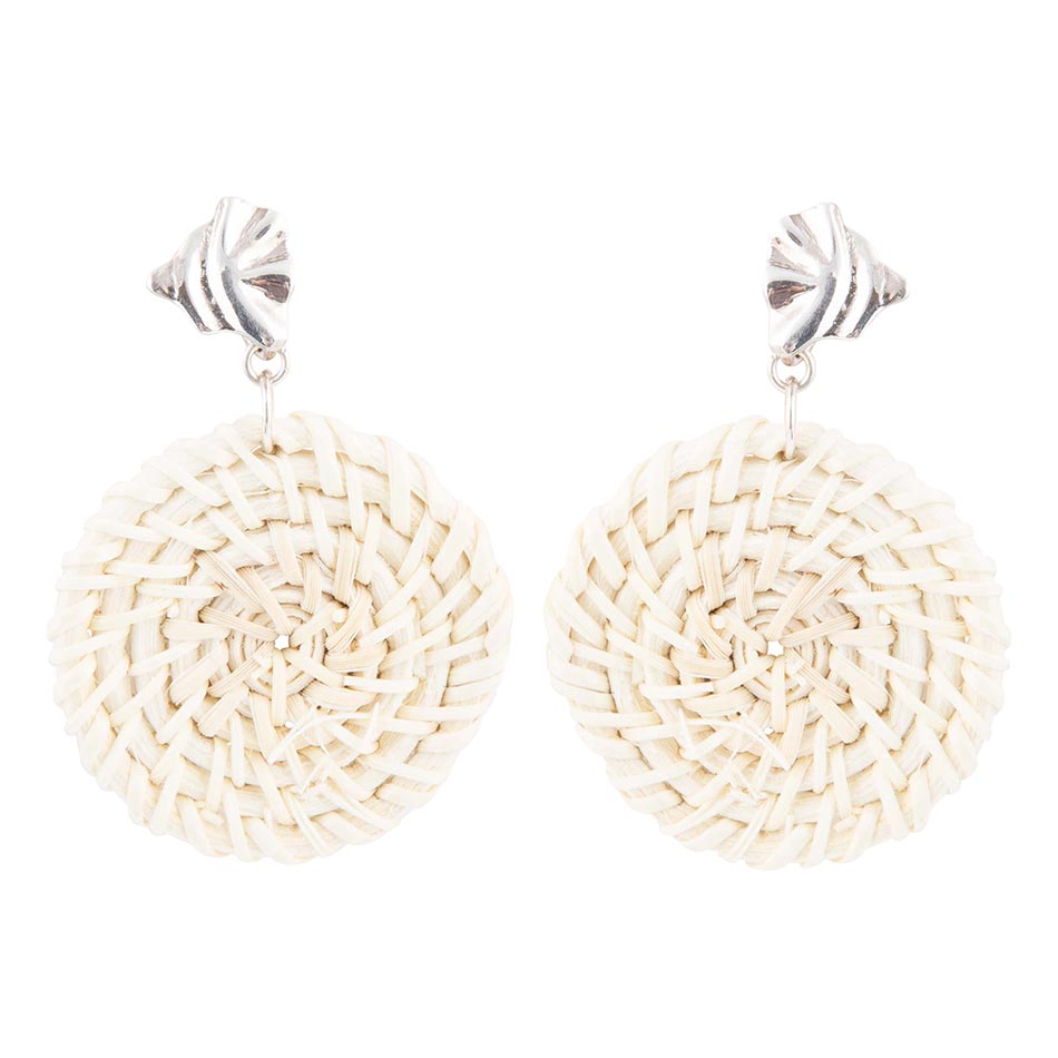 Sterling Silver Tan Rattan Statement Earrings by Barse Jewelry