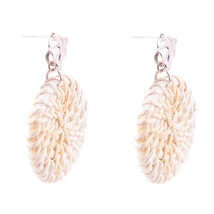 Sterling Silver Tan Rattan Statement Earrings detail view by Barse Jewelry