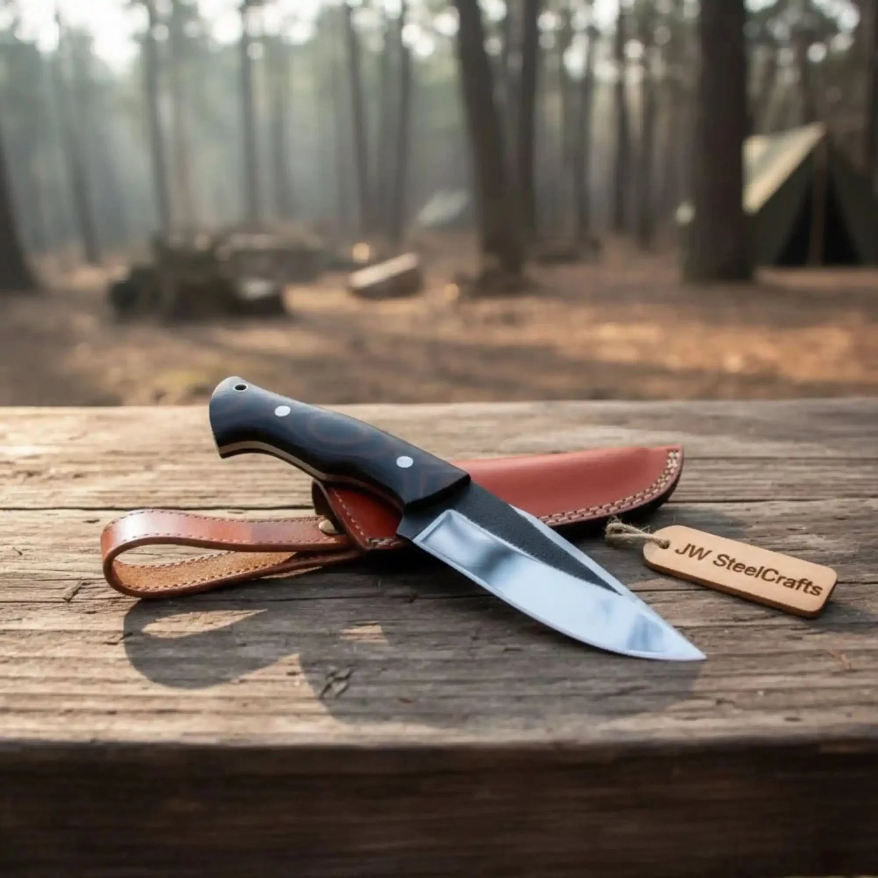 Drop Point Hunting Knife 3.5 Inch Steel Blade Micarta Handle Fixed Blade Field Knife with Sheath by JW SteelCrafts, leather knife sheath detail photo 2