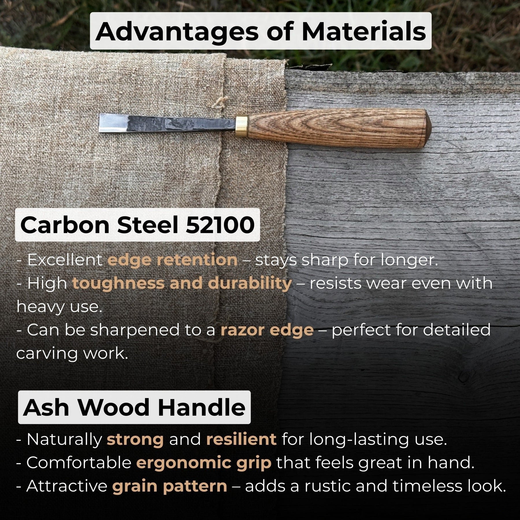 Straight Carving Gouge – 12 mm (0.47 inches) detail view by Sharky Forged Steel Tools