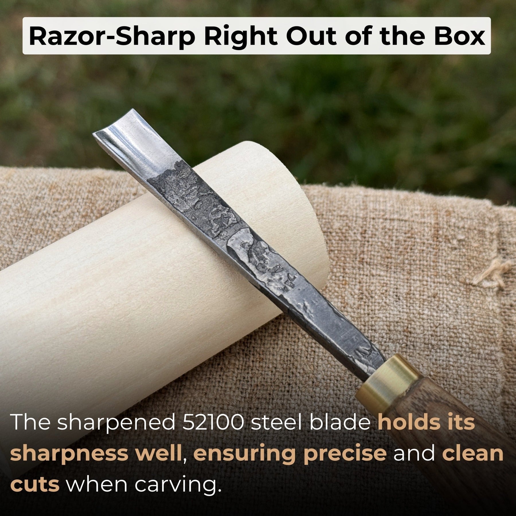 Straight Carving Gouge – 12 mm (0.47 inches) detail view by Sharky Forged Steel Tools