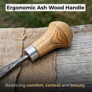 Straight Carving Gouge with Palm Handle – 12 mm (0.47 inches) detail view by Sharky Forged Steel Tools