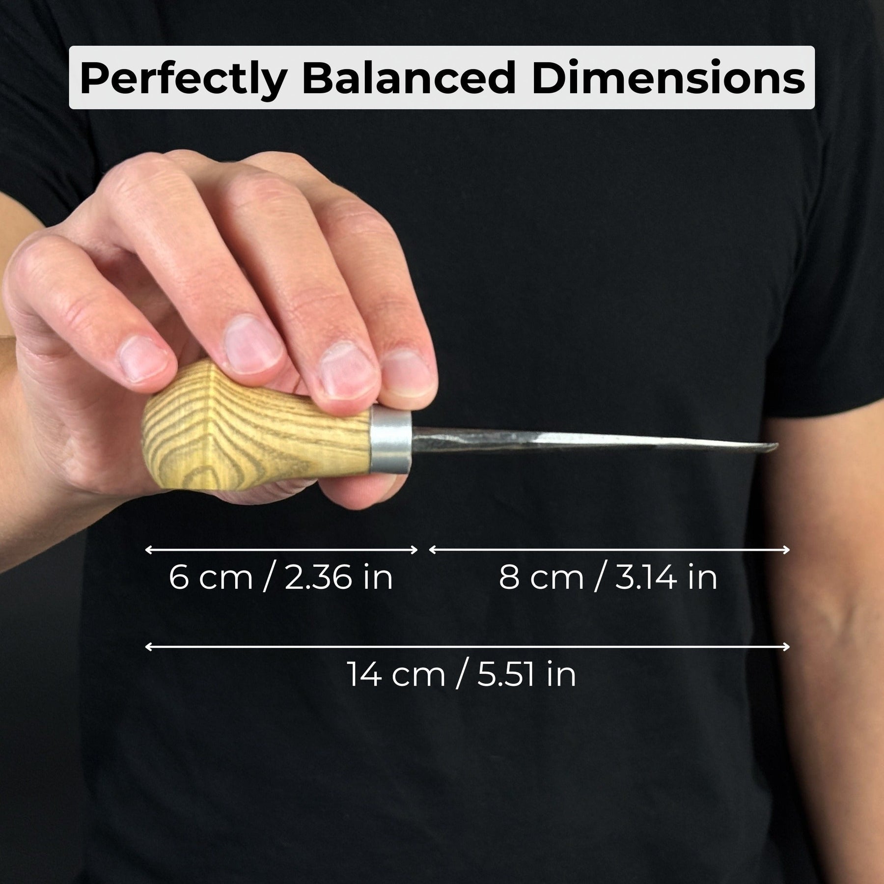 Straight Carving Gouge with Palm Handle – 12 mm (0.47 inches) detail view by Sharky Forged Steel Tools