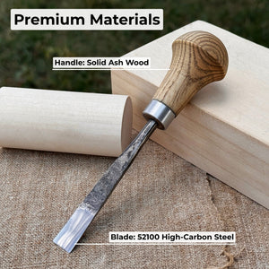 Straight Carving Gouge with Palm Handle – 12 mm (0.47 inches) detail view by Sharky Forged Steel Tools