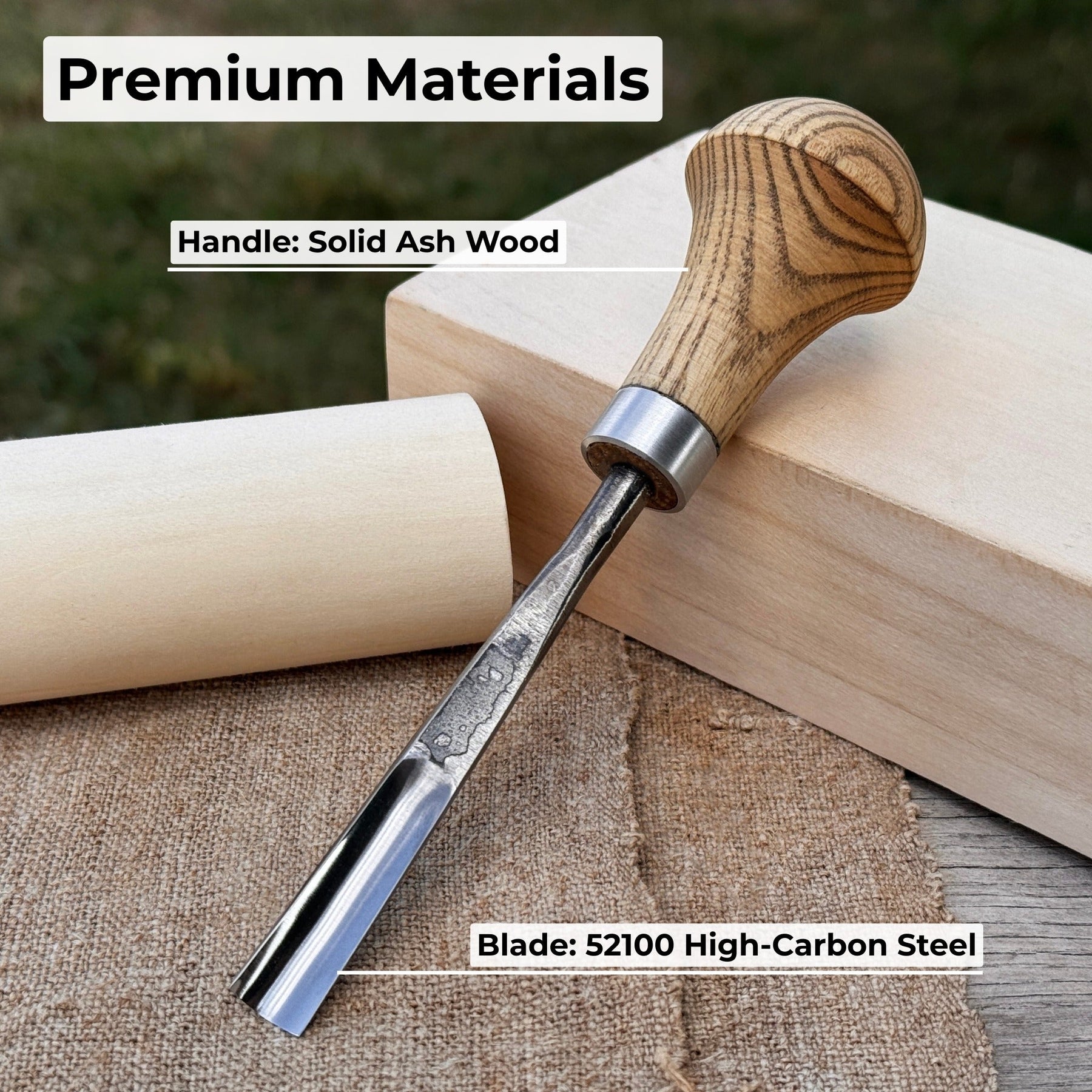 Straight Carving Gouge with Palm Handle, 5 - 12 mm (0.20 - 0.47 inches) detail view by Sharky Forged Steel Tools