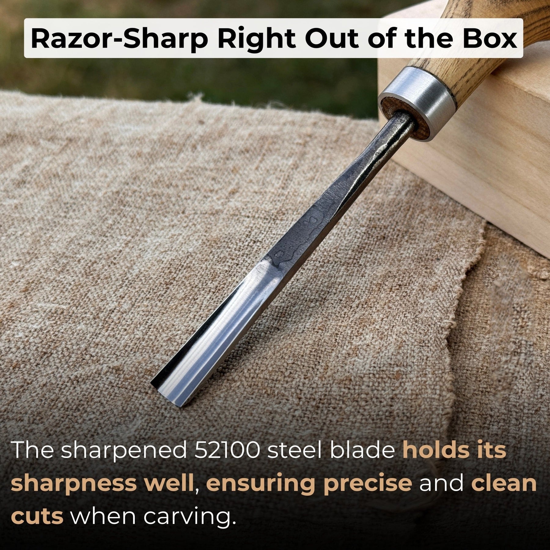 Straight Carving Gouge with Palm Handle, 5 - 12 mm (0.20 - 0.47 inches) detail view by Sharky Forged Steel Tools