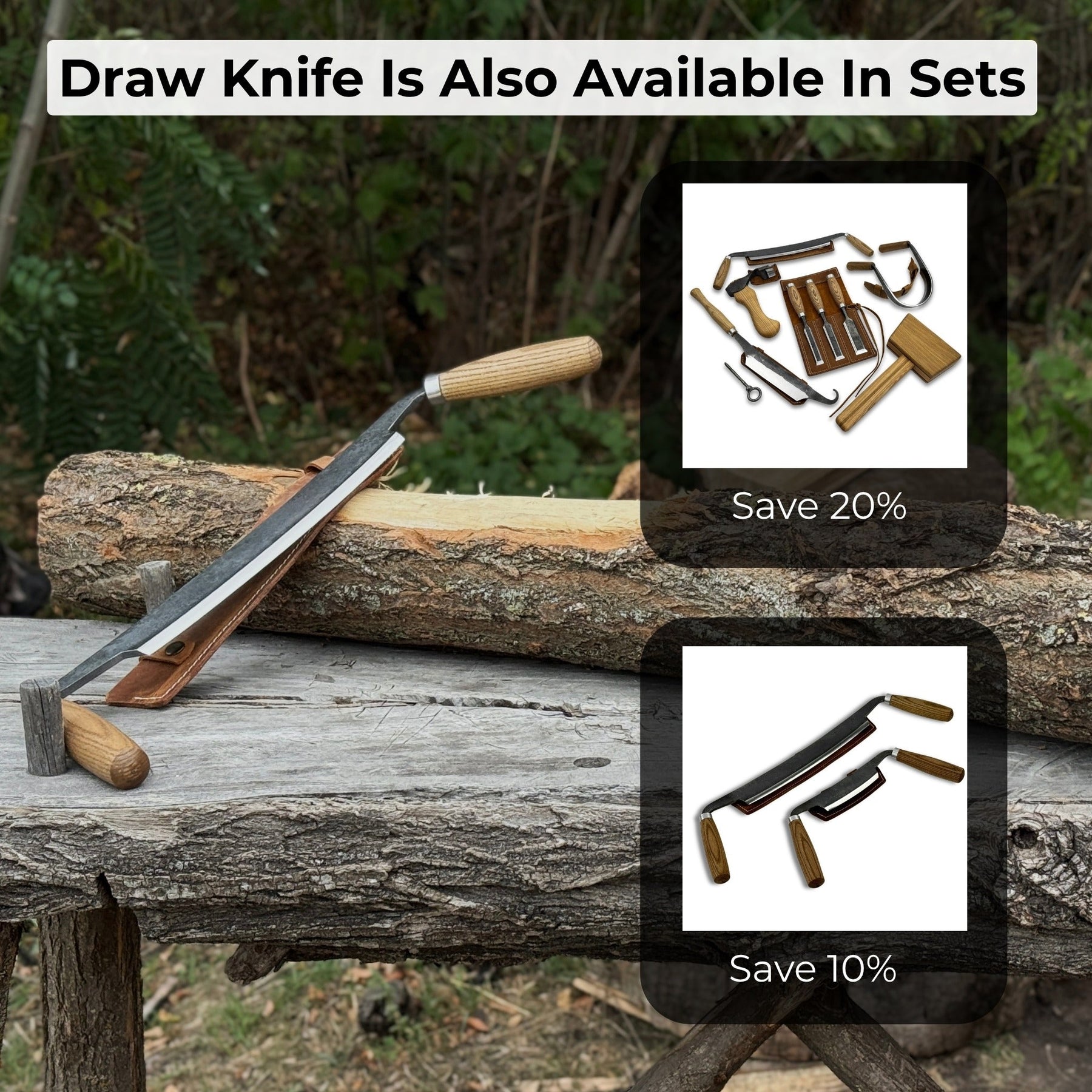 Straight Drawknife, 26 cm (10.2 inches) Cutting Edge detail view by Sharky Forged Steel Tools