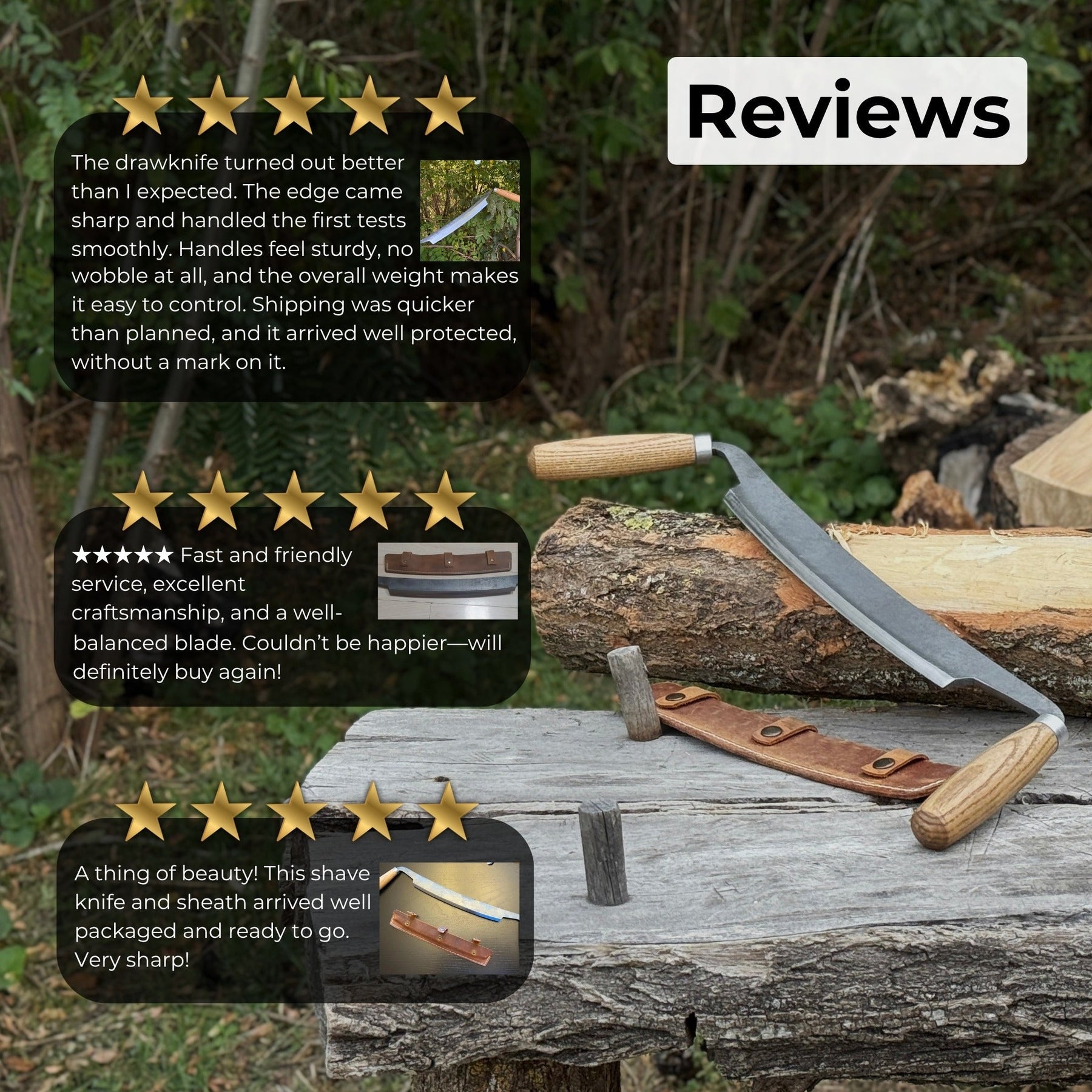 Straight Drawknife, 26 cm (10.2 inches) Cutting Edge detail view by Sharky Forged Steel Tools