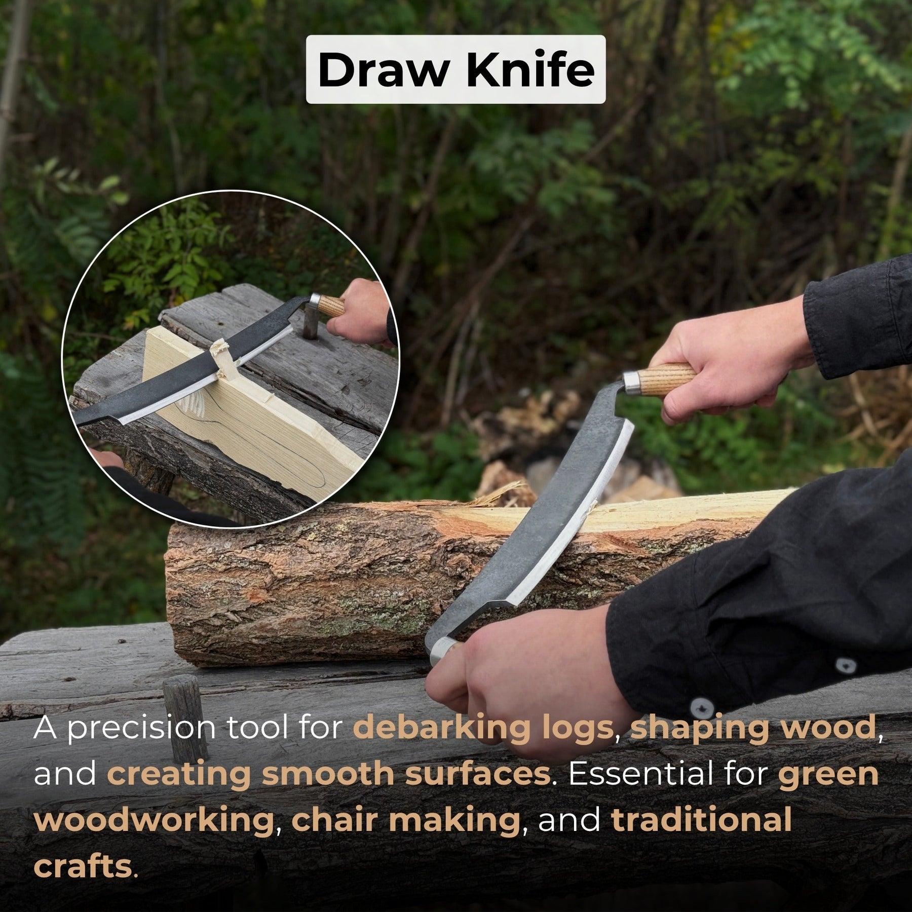 Straight Drawknife, 26 cm (10.2 inches) Cutting Edge detail view by Sharky Forged Steel Tools