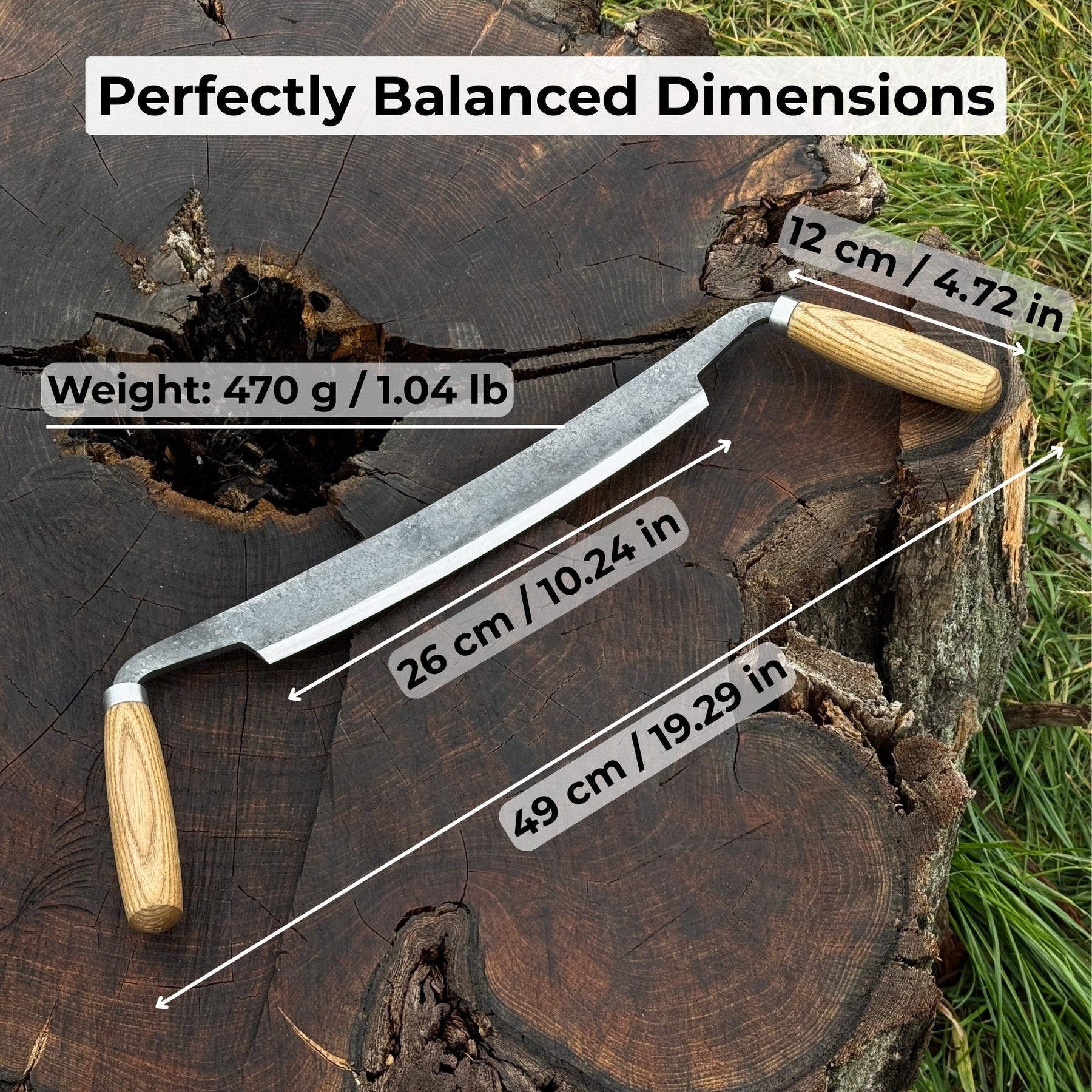 Straight Drawknife, 26 cm (10.2 inches) Cutting Edge detail view by Sharky Forged Steel Tools
