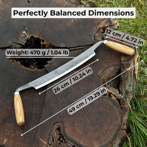 Straight Drawknife, 26 cm (10.2 inches) Cutting Edge detail view by Sharky Forged Steel Tools