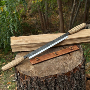 Straight Drawknife with Leather Sheath, 25 cm (9.84 inches) by Sharky Forged Steel Tools