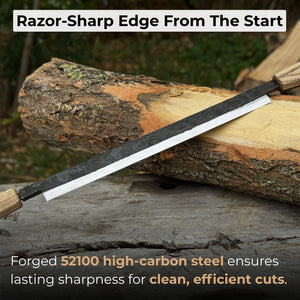 Straight Drawknife with Leather Sheath, 25 cm (9.84 inches) detail view by Sharky Forged Steel Tools